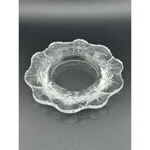 Vintage Lalique France Crystal” Honfleur” Dish Geranium Leaves 5.75"